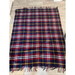 Vintage Troy plaid wool blanket picnic blanket NH 52x62”